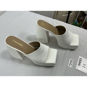 Womans Excellent Lemonade Slip On Platform Slide Sandals 8.5 White Block Heel